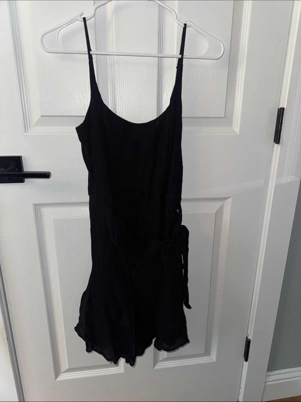 GB girls Black Mini Dress with Spaghetti Straps and Side Knot Tie